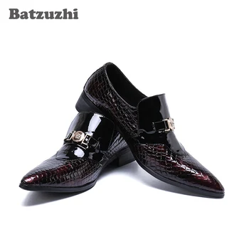 Batzuzhi/ Дизайнерски мъжки модел обувки от естествена кожа с остри пръсти, Бизнес обувки-oxfords, Сватбени обувки, Големи размери US12, EU38-46