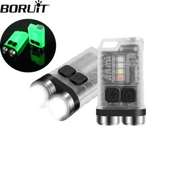 BORUIT V3 Мини EDC ключодържател фенерче Работен светлина USB Акумулаторна батерия за преносим фенер с магнит, UV-джобен фенер за нощуване на открито