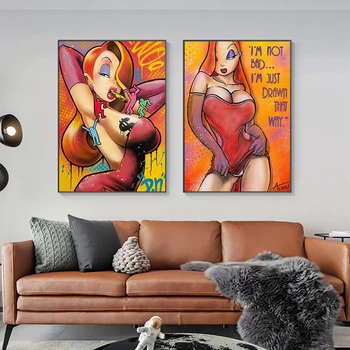 Cartoony герой, секси момиче, живопис върху платно, плакат с участието на красотата на гърдите си и принт, стенно изкуство, живопис за всекидневната, начало декор, Куадрос