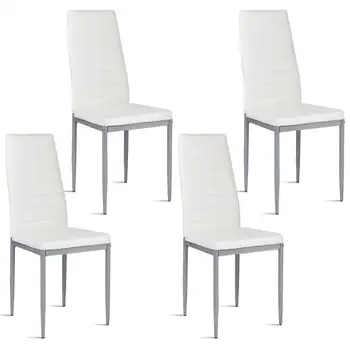 Costway Комплект от 4 заведения за хранене столове от изкуствена кожа, елегантни дизайнерски мебели за дома, бял