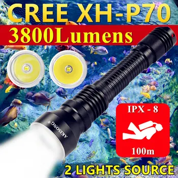 CREE P70/P50 професионален led фенерче за гмуркане с висока мощност, подводен 100 м 2 източника на светлина, мощни заполняющие светлини за подводен риболов