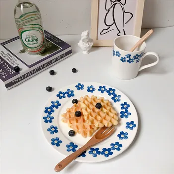 Cutelife Nordic Ins малка кръгла керамична чиния сватбени чинии салатница поставки за съдове за торти чаша със синьо цвете чаша