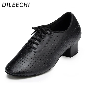 DILEECHI Марка дамски обувки от телешка кожа за латино танци, обувки за балните танци, обувки за учители, черни обувки от естествена кожа