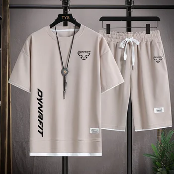 Dynafit - Мъжки шорти с дишащи къси ръкави, всекидневни спортен комплект с шнурком, лятна колекция
