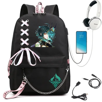 Genshin Impact Bookbag, раница за момичета, училищен раница за студенти, чанта за лаптоп, раница за тийнейджъри Genshin Impact Xiao
