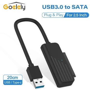 Goelely Конвертор USB 3.0 SATA, Plug & Play Type-c SATA Адаптер Външен Кабел SATA Кабел за 2,5-Инчов твърд диск HDD SSD