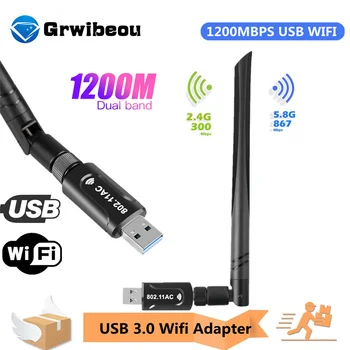 Grwibeou 1200 Мб/с 3.0 USB Wifi Адаптер за Антена Мрежова Карта Ethernet двойна лента на Приемника на Безжични Wifi USB Ключ За PC, Лаптоп