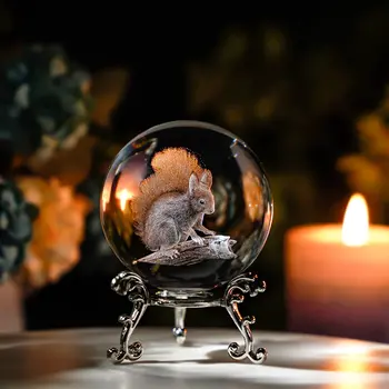 H & D 60 мм 3D кристална топка, стъклена фигурка протеини с лазерно гравиран, колекционерско преспапиета, домашен арт декор, стъклена сфера с поставка
