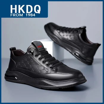 HKDQ/ Модни Мъжки Кожени обувки в Черен цвят с принтом, Висококачествени Мъжки Ежедневни обувки, ръчно изработени, Дишаща Нескользящая Мъжки обувки