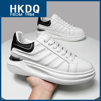 HKDQ, Мъжки Ежедневни обувки От естествена кожа с Високо Качество, Модерен Бял Мъжки обувки за скейтборд, Нескользящая Мъжки Ежедневни обувки На платформа