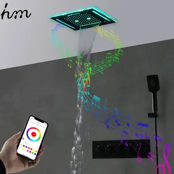 hm 2023 Висококачествена led накрайник за душ 12 инча Водоустойчив тавана дъжд Bluetooth телефон Възпроизвеждане на музика от Системата на смесителни батерии за душ Smile