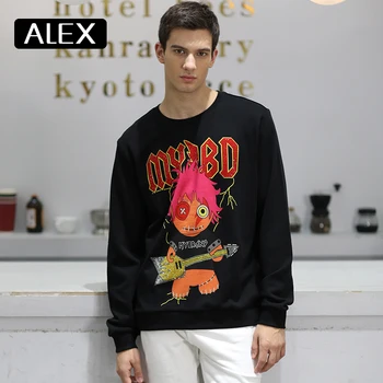 Hoody Alex Plein, мъжки hoody от 100% памук, кристали, карикатура, негабаритная градинска дрехи с кръгло деколте, мъжки дрехи 2020, зимна мода, черен