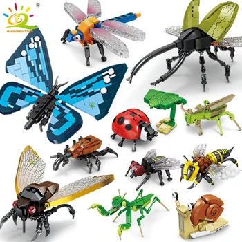 HUIQIBAO Moc Модел на насекомото Строителни блокове Fly Bee Град Строителни тухли Набор от детски пъзел Събират играчки за децата подарък