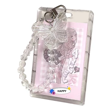 Ins Прозрачен калъф за карти корейската версия Idol Photo Protectect Case с многоцветни бисерной пеперуда, ключодържател, сладък калъф за карти