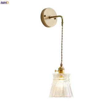 IWHD Скандинавски, японски ретро стенни осветителни тела, осветителни тела за домашно осветление, спалня, огледалото в банята, лестничный лампа, стъклена медни стенни лампи, Wandlamp