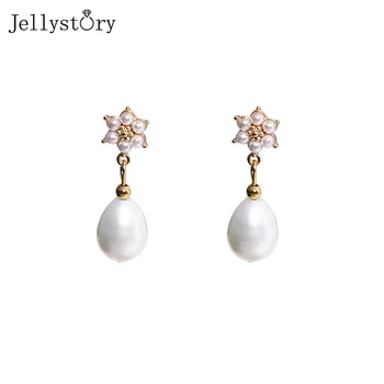 Jellystory, прости перлени обеци-капки за жени, сребро 925 проба, под формата на капки вода, годишнина от сватба, изискани обеци, модни бижута