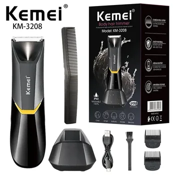 Kemei KM-3208 USB акумулаторна моющийся керамичен нож за цялото тяло, електрически мъжки бръснач за слабините