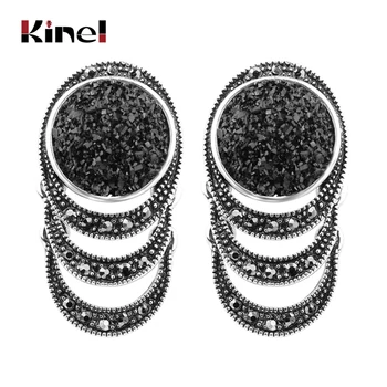 Kinel Hot 2021, модни обеци от черен камък за жените, бохо, тибетское сребро, етнически бижута за годеж, обеци, и аксесоари