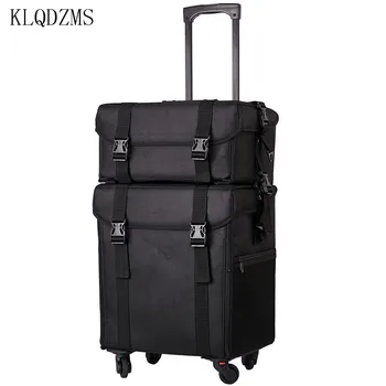 KLQDZMS Нов преносим косметичка голям капацитет за маникюр, професионален козметичен пътен куфар, дамски роликовая чанта
