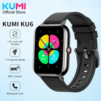 KUMI KU6 1,91 инчов HD Екран, NFC Спортни Умни Часовници за Мъже Жени Bluetooth Предизвикателство 110 + Спортен наблюдение на сърдечната честота, IP68 Водоустойчив