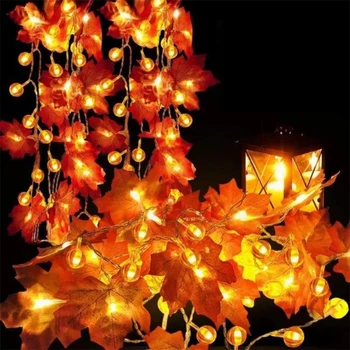 Led декоративни лампи, гирлянди, изкуствени есенни кленови листа, тыквенная венец, led приказни светлини за празник, парти, у дома