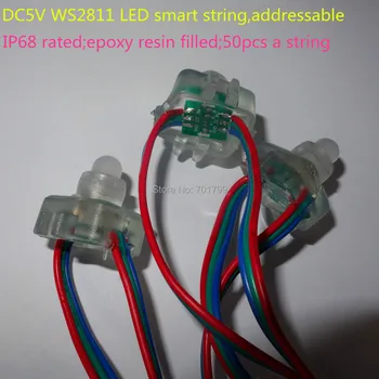 Led интелигентна венец DC5V WS2811, адресуемая, с всички кабели rgb, клас на защита IP68; изпълнен с епоксидна смола; 50 бр. венец