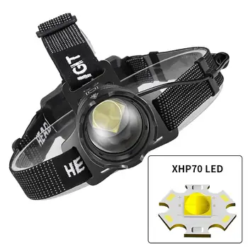 Led налобный фенер Xhp70 със силна светлина Type-C Usb, акумулаторна батерия налобный фенер, увеличение на прожекторите за риболов на открито, къмпинг