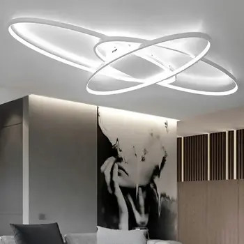 Led тавана лампа, модерна геометрична полилей, изравнени със стена за домашен интериор, лампа за дневна, черен /бял