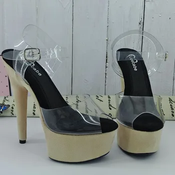 Leecabe Бежови велурени материали, покрити с 15 см / 6 см, женски сандали на платформа, вечерни обувки на висок ток, обувки за танци на един стълб