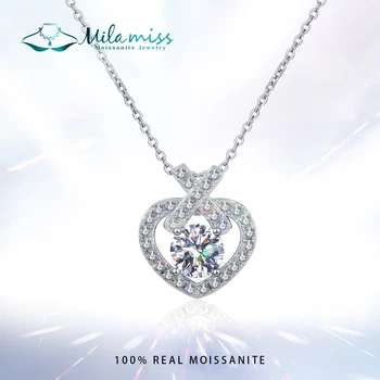 MILAMISS 1 карата муассанит във формата на сърце, диамантена огърлица, е 100% сребро S925, женски блестяща украса за сватбени партита