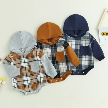 Mildsown Infnat/пролет-есен облекло за малки момчета, всекидневни гащеризон с качулка, пуловер с дълги ръкави и принтом в клетката, гащеризон в стил мозайка, съоръжения