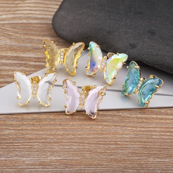 Nidin, нова мода, 8 цвята, изискана сладка пеперуда, прозрачни обеци-карамфил с кристали, цирконий, женственост, елегантни бижута подарък