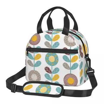 Orla Kiely, чанта за обяд с абстрактни цветя, женствена чанта за обяд в скандинавски стил от средата на века, контейнер за съхранение на храна за пикник на открито
