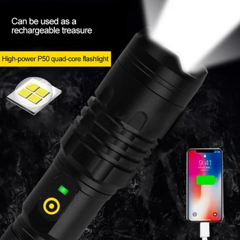 P50 супер ярка светлина от фенерче, зареждане чрез USB, растягивающийся открит бой полицай ловен прожектор без батерии