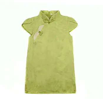Panda Baby / ново пролетно-лятна рокля-ципао с ръкави-капорами зелен и кайсия цветове за момичета за рожден ден, Чонсам
