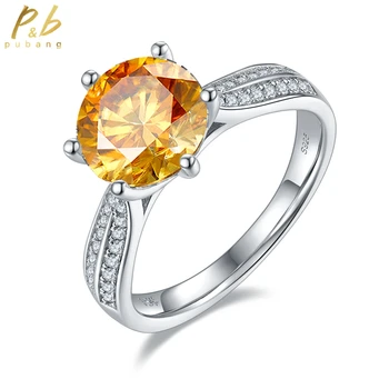 PuBang Fine Jewelry 100% стерлинговое сребро 925 проба, 9 мм, 3-каратово пръстен с муассанитом, диамантен пръстен за жени, подарък за годишнина, годеж, безплатна доставка