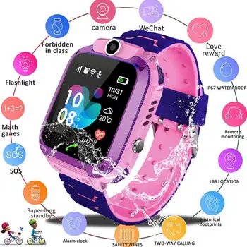 Q12 Детски умни часовници със сим карта, SOS проследяване на местоположението на мобилен телефон е умен часовник Детски водоустойчив часовник IP67 Подарък за момичета Будилник