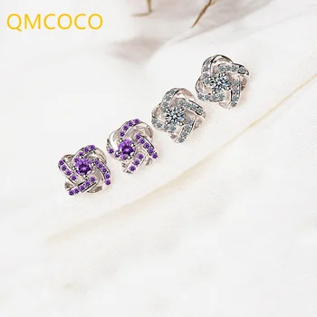 QMCOCO, корейски прост модерен темперамент, сватбени обици сребърен цвят за жени, елегантни и луксозни бижута и аксесоари от цирконий