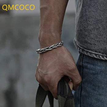 QMCOCO, ретро гривна сребро в стил пънк за жени и мъже, е нова мода, творческа ширити, тайское сребро, вечерни бижута, подаръци