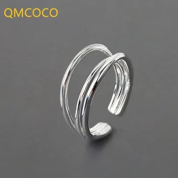 QMCOCO сребрист цвят, корейски стил, трехслойные линейни пръстени за жени, приказно модерен прости вечерни сватбени бижута, подаръци