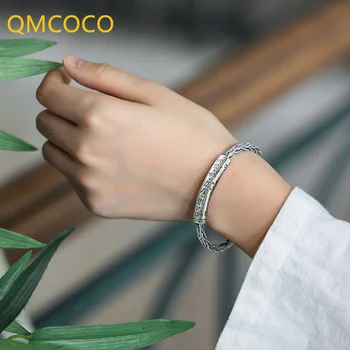 QMCOCO Сребро Класически гривна за мъже и жени Моден тренд корейската версия за любителите на ретро Външен Регулируем маншет