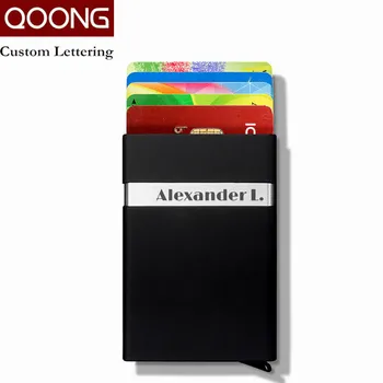 QOONG, обичай гравиране мъжки женски метален държач за кредитни карти, автоматично изскачащи комплекти картички, една чанта-портфейл за визитки, държач за паспорт