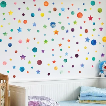 Rainbow Цветен Точков Звезден Стикер На Стената За Детска Стая, Етикети За Детски Аксесоари За Дома, Творчески Подвижни Винил За Хола 