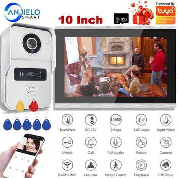 SASHA 1080 P 10 Инча 7 Цвята Сензорен Екран, Безжичен Wi Fi Видео Звънец Smart APP Домашен Домофон Комплект за RFID Системи за Контрол на достъп