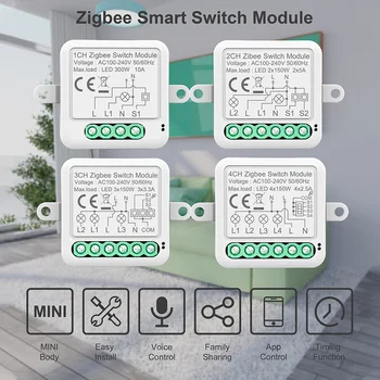 Sasha Smart ZigBee Switch Модул 10A Умен Дом САМ Превключвател Превключвател 1 2 3 4 Банда Поддръжка 2 Начина за Управление на Работа с Алекса Google Home