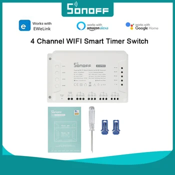 Sonoff 4 Канала Wi-Fi Интелигентен Превключвател Таймер 433 Mhz Монтаж Безжичен Управление на Домашен Светлина Дистанционно Управление 10A/2200 W Smart Switch