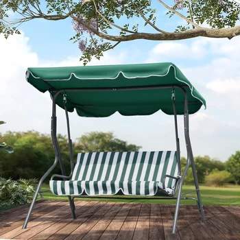 SUGIFT улично стол-люлка за верандата от неръждаема стомана с навес за 3 човека, зелена стол за двор, мебели за двор