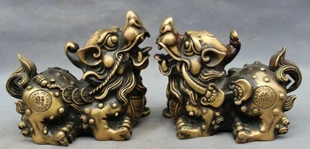 sunsun00448@+++ Традиционната Китайска Бронзова Монета Кай Фу Фу Фу Кучето Лъв Пиксиу Статуя на Еднорога Двойка Животни