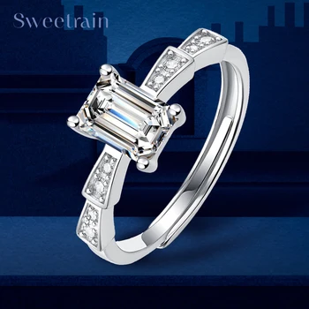Sweetrain Пръстени с муассанитом изумрудени диаманти за жени, стерлинговое сребро 925 Проба, 18-каратово злато, годежен пръстен с диамант 1 карат, бижута