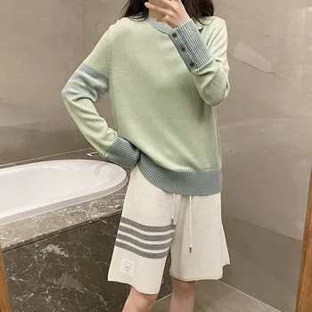 TB, подходящ по цвят пуловер с четири ивици, женски 21, на есенно-зимния нов вязаный пуловер с кръгло деколте, без тънък пуловер